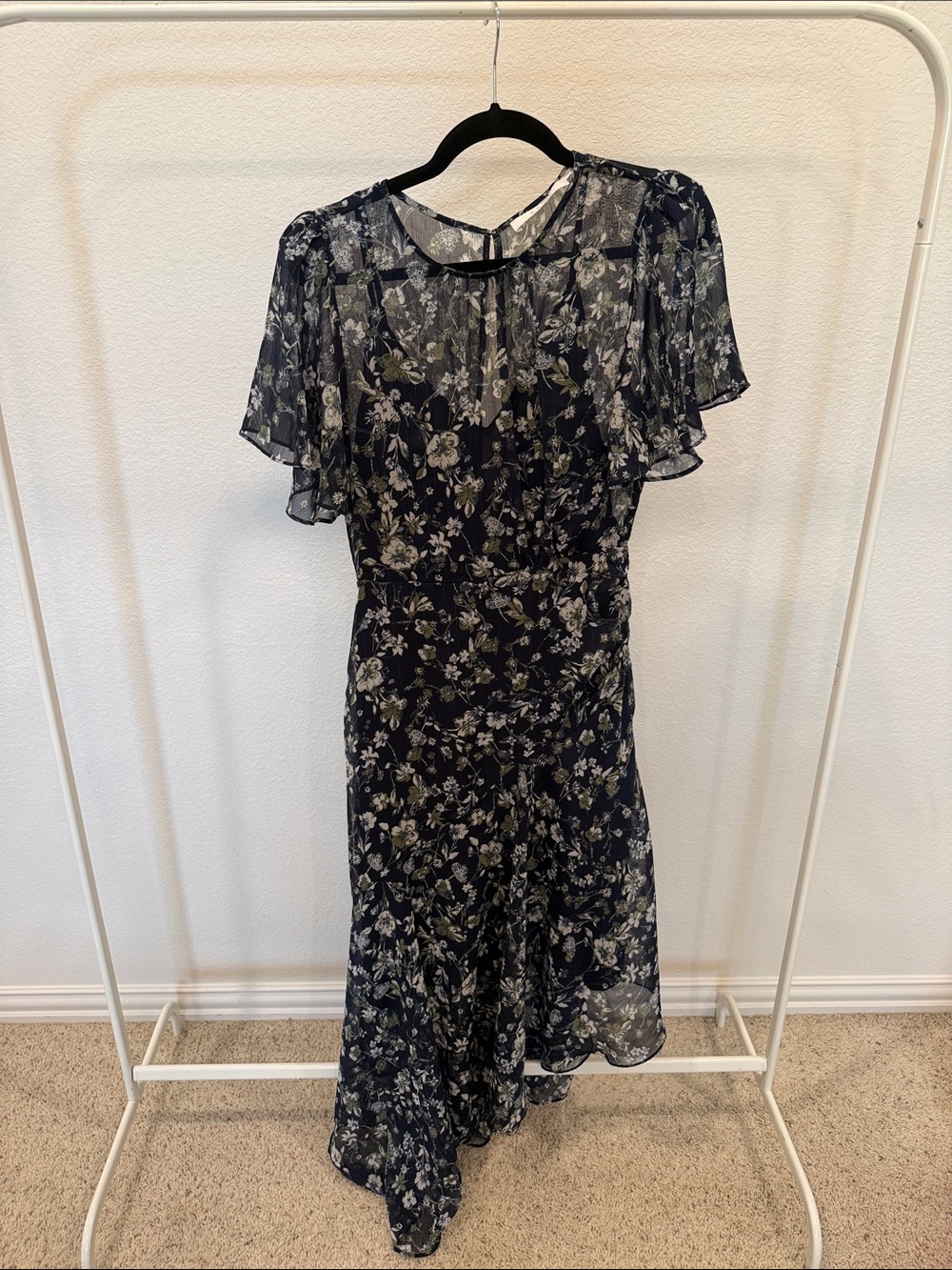 Astr Navy Floral Asymmetrical Maxi Dress